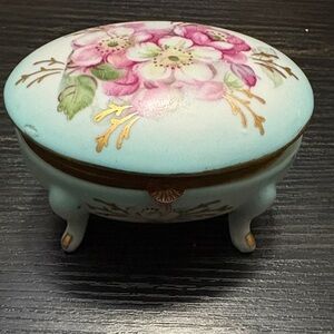 Royal Crown Floral Trinket Box with Pink and Green Design